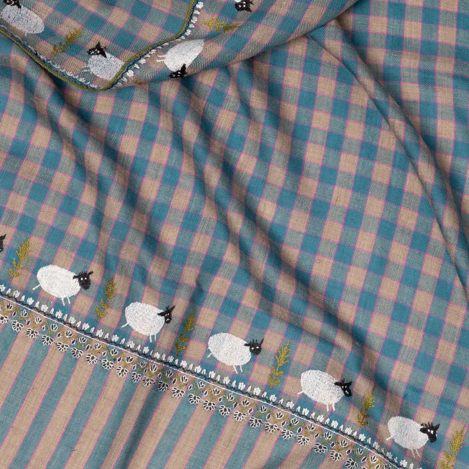Schal "AMRITSAR" aus feinstem handbestickten Pashmina-Kaschmir - reine Handarbeit